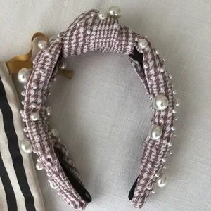 Lele Sadoughi Pearl Pink Houndstooth Headband Lele Sadoughi Houndstooth Pearly Bead Knotted Headband Dusty  main image 2